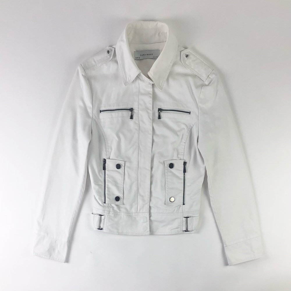 Zara Basic White Zip Moto Jacket - image 1